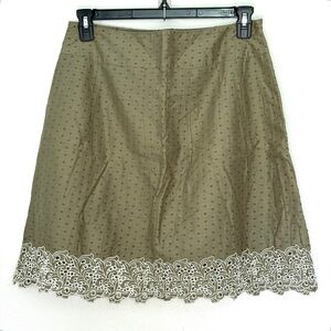 100% Cotton Swiss Dot Tribal Skirt, Green w/White Embroidery, Women’s Size 8